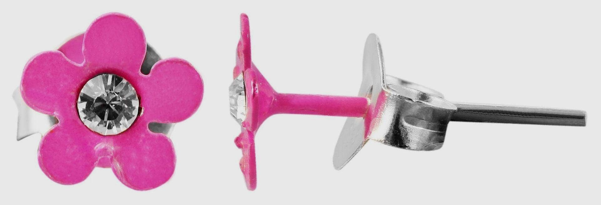 925/- Echt Silber Kinder Ohrstecker "Florette", Blume mit Similistein, pink Blumenohrstecker  Blüte
