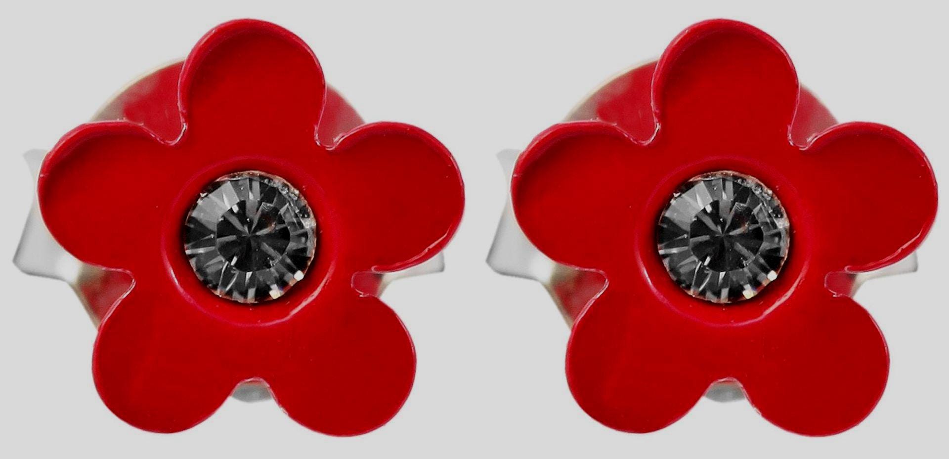 925/- Echt Silber Kinder Ohrstecker "Florette", Blume mit Similistein, rot
