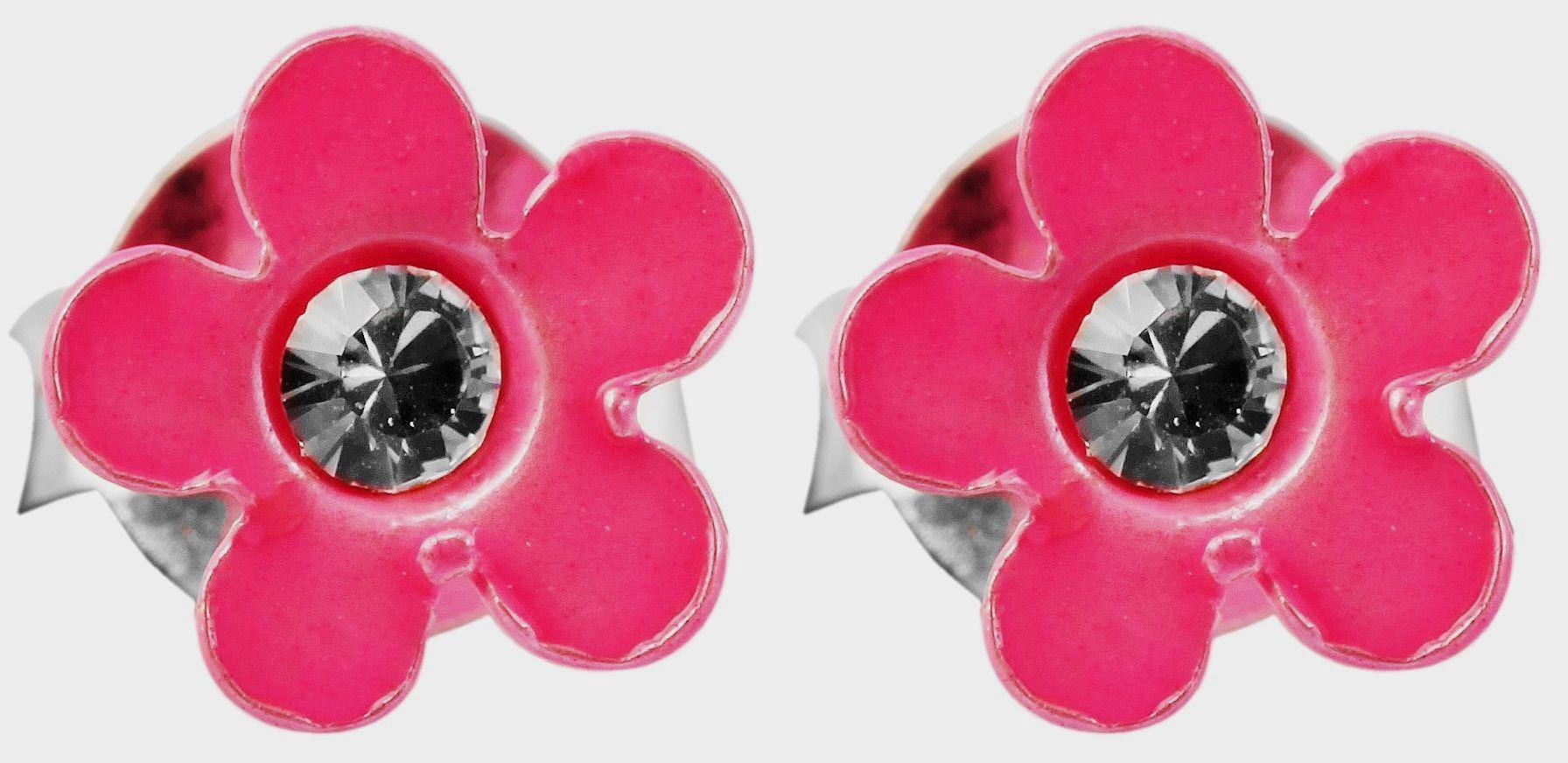925/- Echt Silber Kinder Ohrstecker "Florette", Blume mit Similistein, pink Blütenohrstecker