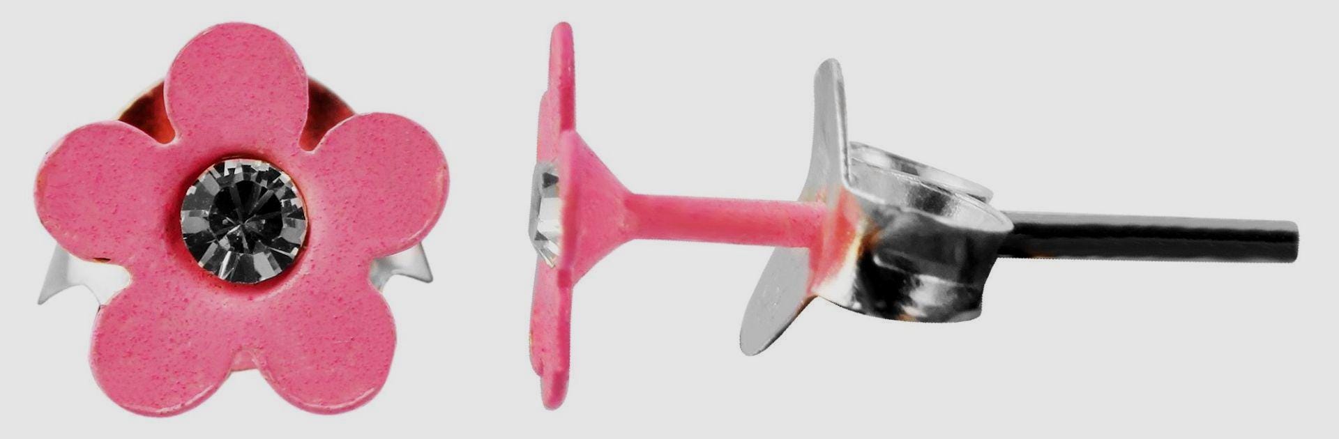 925/- Echt Silber Kinder Ohrstecker "Florette", Blume mit Similistein, rosa Blütenohrstecker für Mädchen