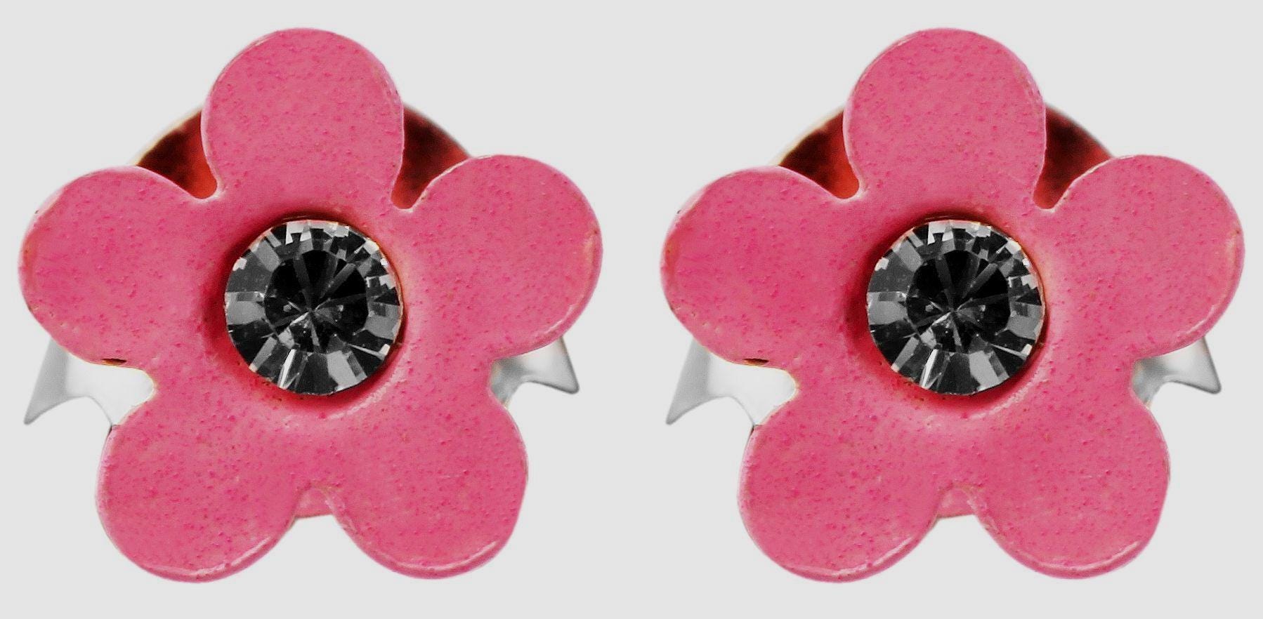 925/- Echt Silber Kinder Ohrstecker "Florette", Blume mit Similistein, rosa Blütenohrstecker für Mädchen