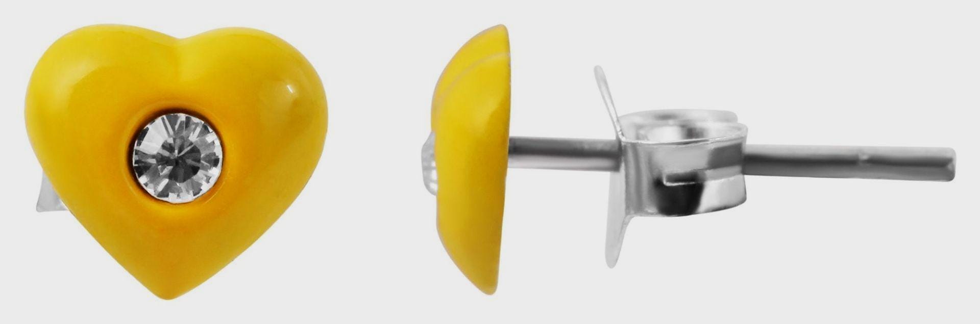 925/- Echt Silber Kinder Ohrstecker "Amanda", Herz mit Similistein, gelb Kinderohrstecker mit Herz
