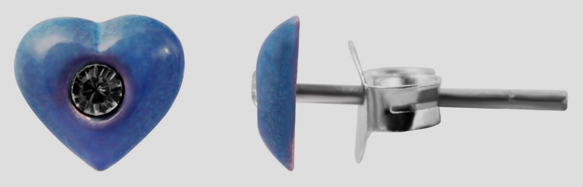 925/- Echt Silber Kinder Ohrstecker "Amanda", Herz mit Similistein, blau Kinderschmuck mit Herz