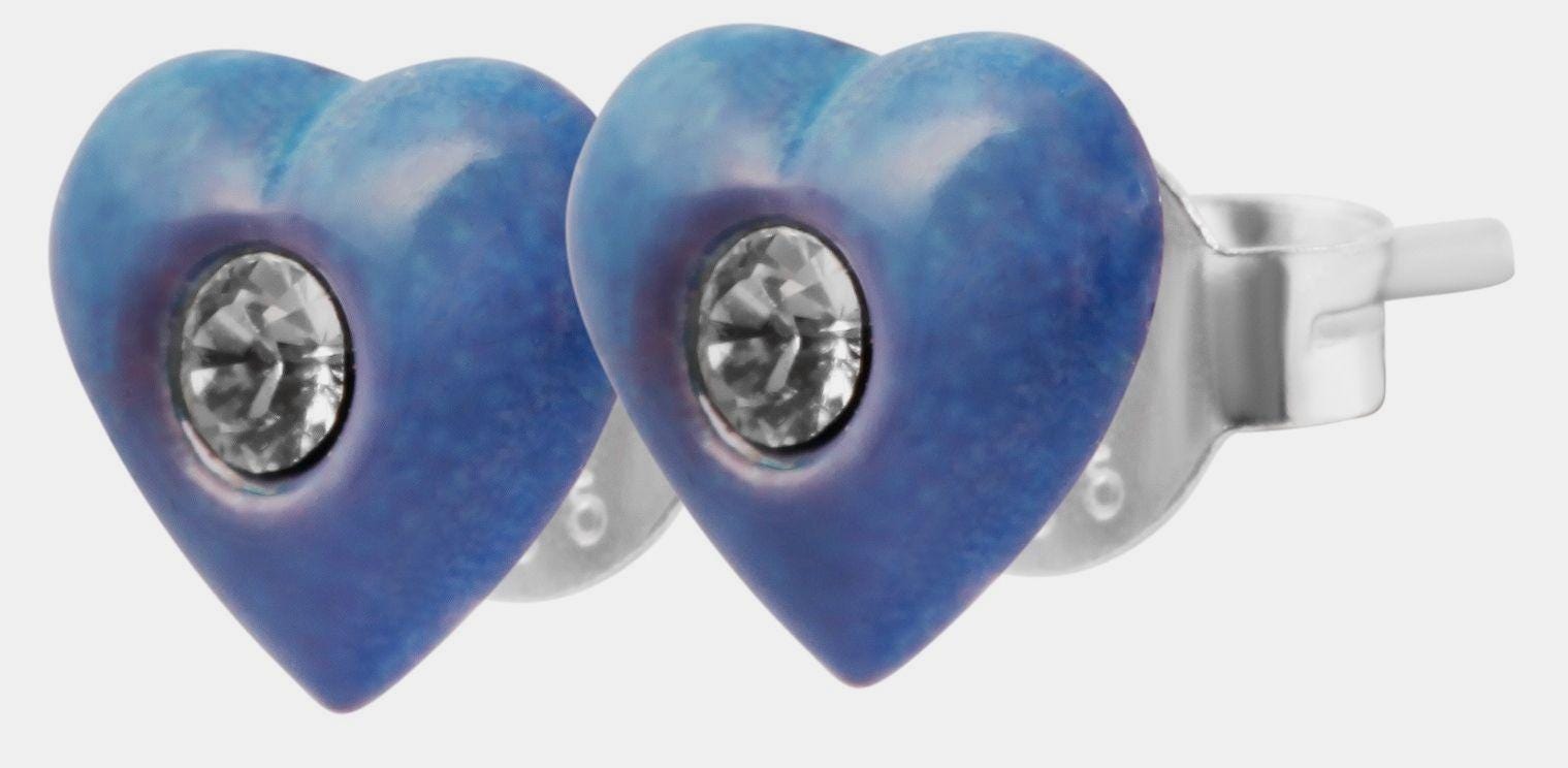 925/- Echt Silber Kinder Ohrstecker "Amanda", Herz mit Similistein, blau Kinderschmuck mit Herz