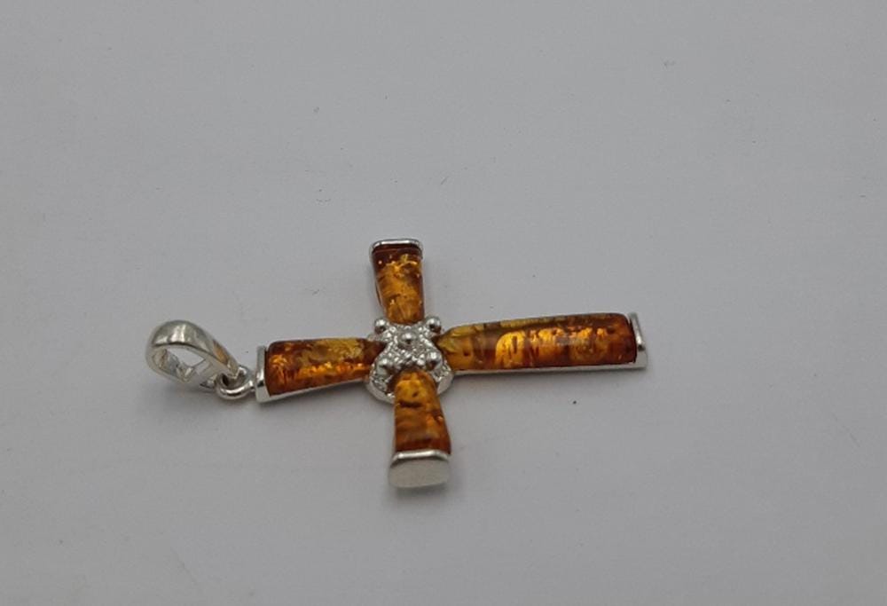 Edles echtes Bernstein 925 Silber Kreuz Anhänger Collier Kette Traumhaft schön