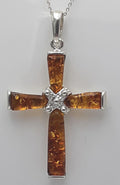 Edles echtes Bernstein 925 Silber Kreuz Anhänger Collier Kette Traumhaft schön