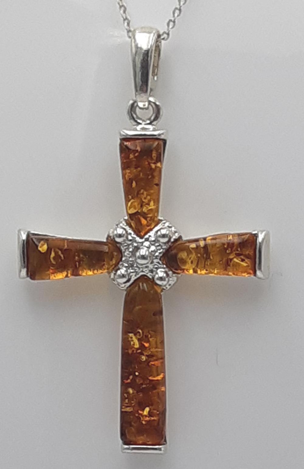 Edles echtes Bernstein 925 Silber Kreuz Anhänger Collier Kette Traumhaft schön