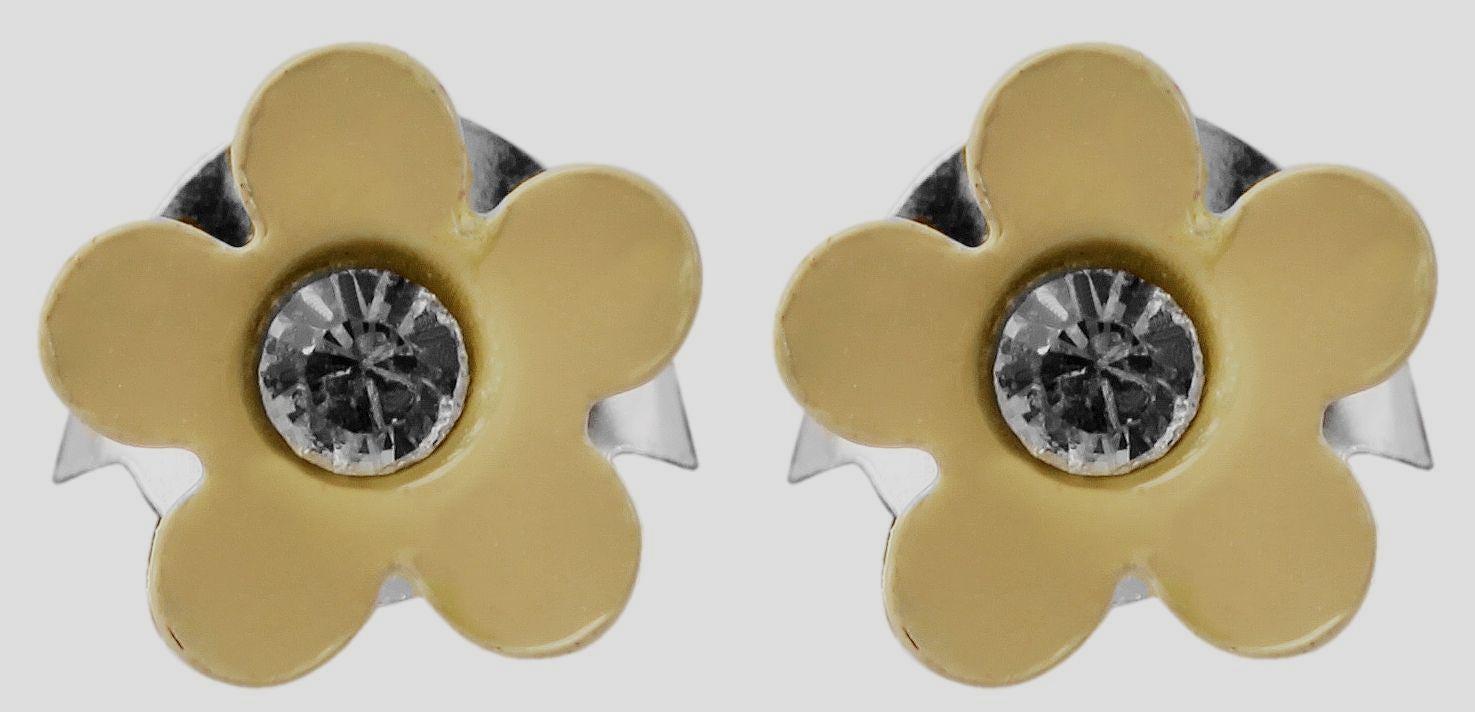 925/- Echt Silber Kinder Ohrstecker "Florette", Blume mit Similistein, creme Blumenohrstecker
