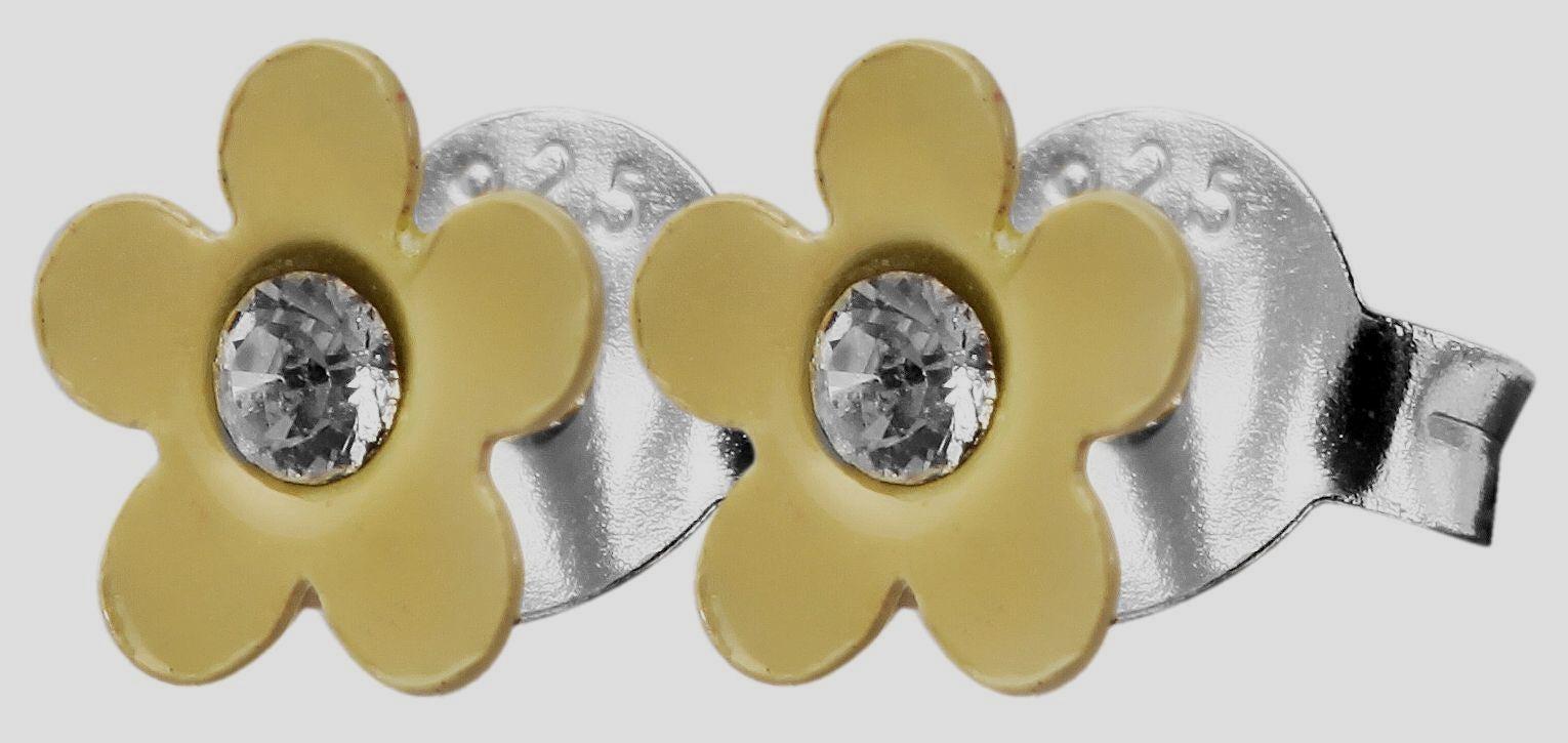 925/- Echt Silber Kinder Ohrstecker "Florette", Blume mit Similistein, creme Blumenohrstecker