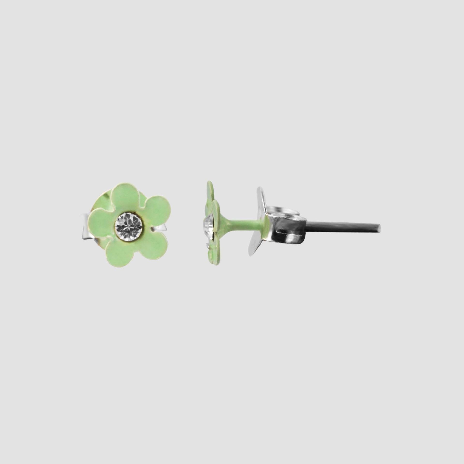 925/- Echt Silber Kinder Ohrstecker "Florette", Blume mit Similistein, hellgrün"