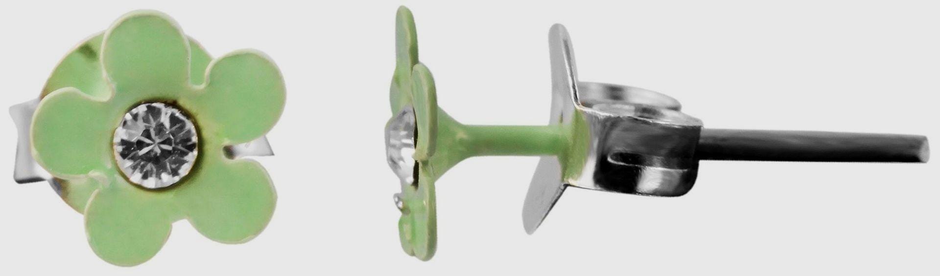 925/- Echt Silber Kinder Ohrstecker "Florette", Blume mit Similistein, hellgrün"
