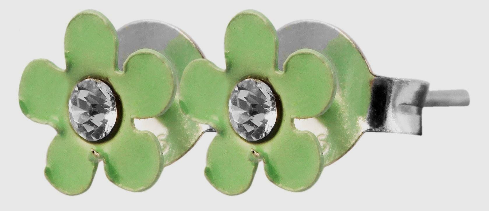 925/- Echt Silber Kinder Ohrstecker "Florette", Blume mit Similistein, hellgrün"