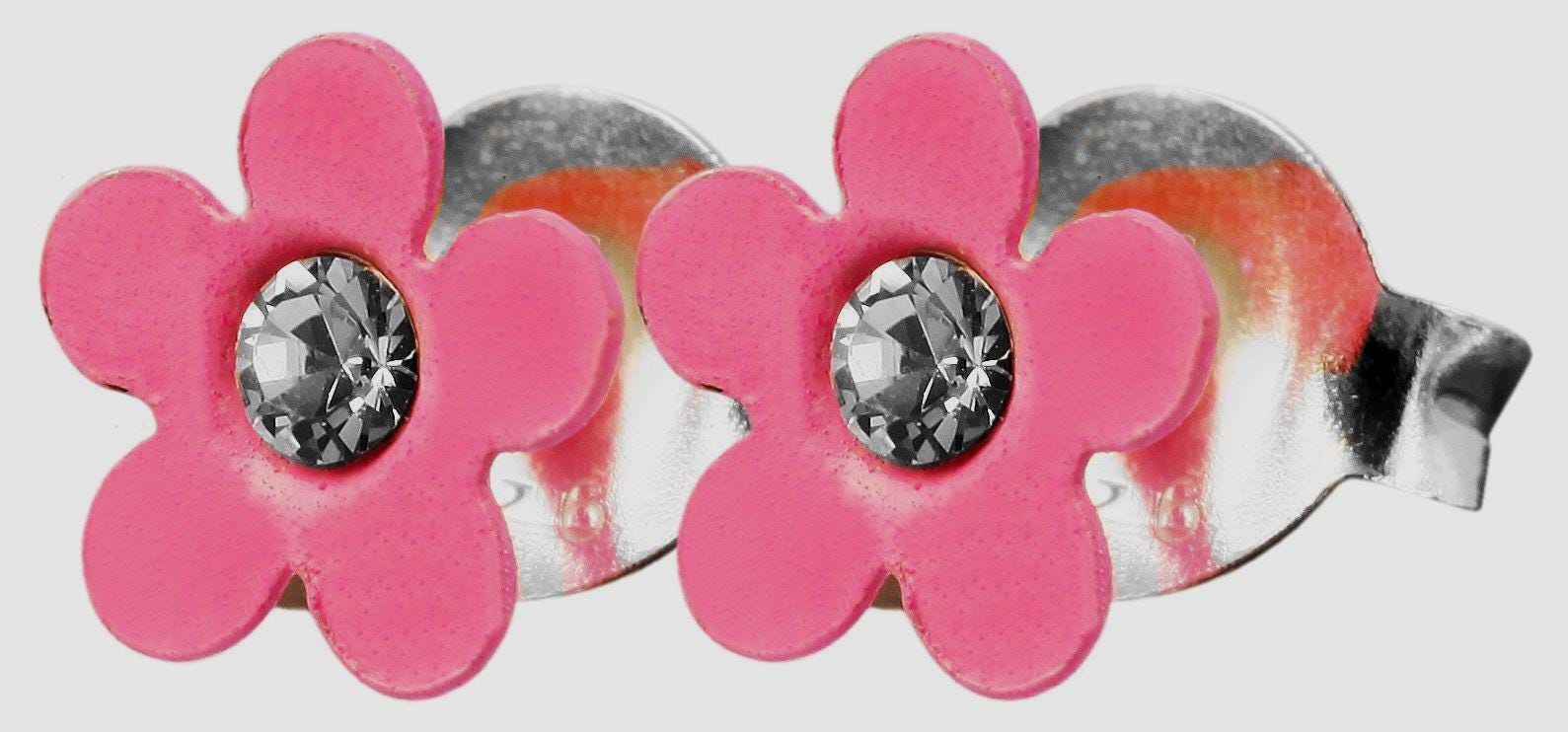 925/- Echt Silber Kinder Ohrstecker "Florette", Blume mit Similistein, rosa Blütenohrstecker für Mädchen