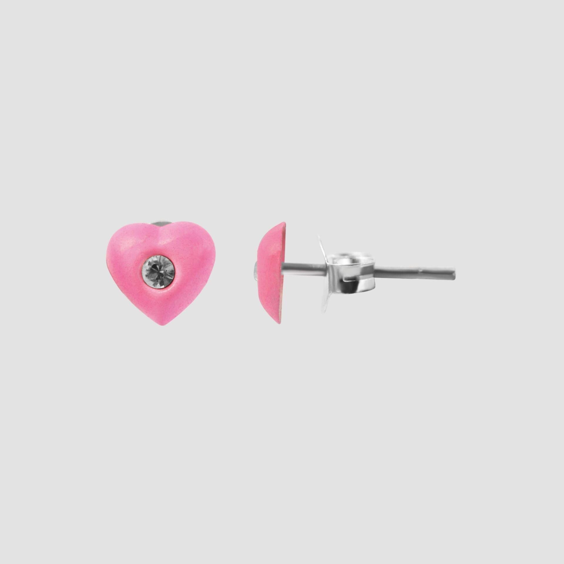 925/- Echt Silber Kinder Ohrstecker "Amanda", Herz mit Similistein, neonpink Kinderohrstecker