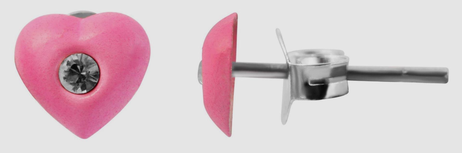 925/- Echt Silber Kinder Ohrstecker "Amanda", Herz mit Similistein, neonpink Kinderohrstecker