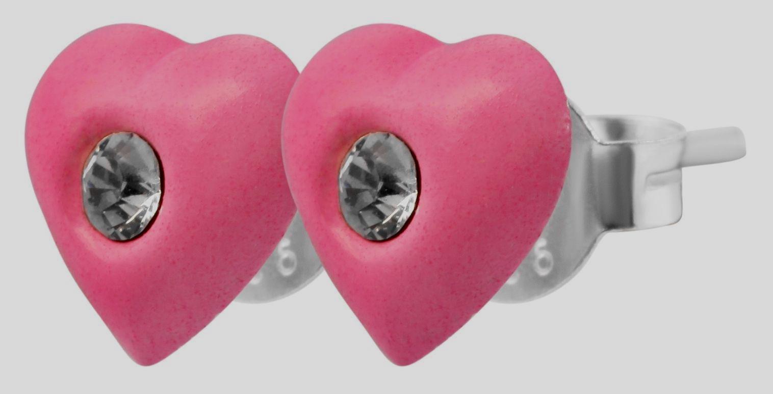 925/- Echt Silber Kinder Ohrstecker "Amanda", Herz mit Similistein, neonpink Kinderohrstecker