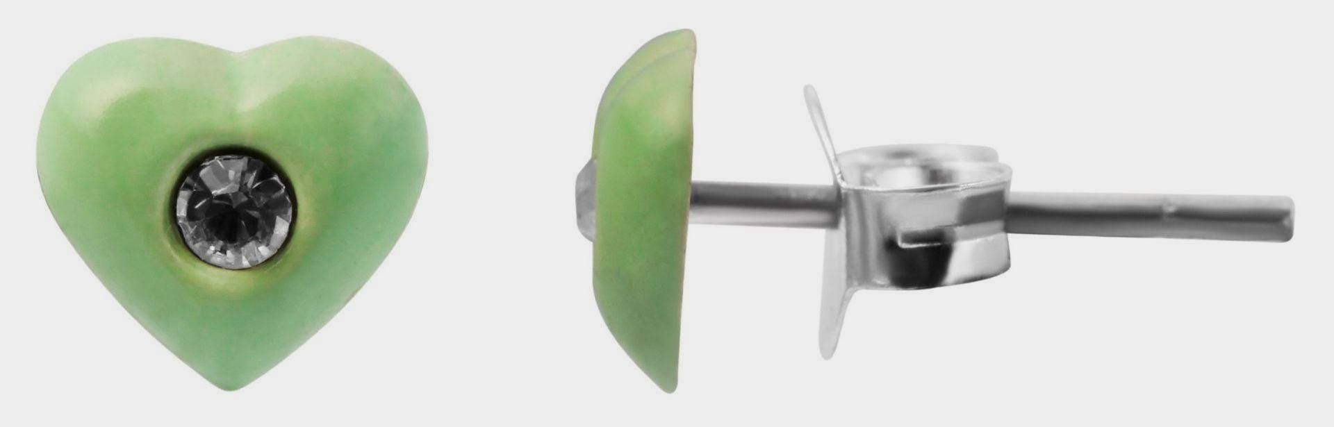 925/- Echt Silber Kinder Ohrstecker "Amanda", Herz mit Similistein, hellgrün Kinderohrstecker mit Herz