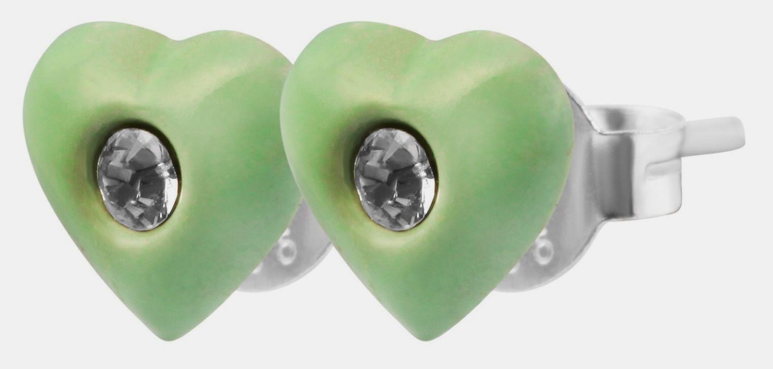 925/- Echt Silber Kinder Ohrstecker "Amanda", Herz mit Similistein, hellgrün Kinderohrstecker mit Herz