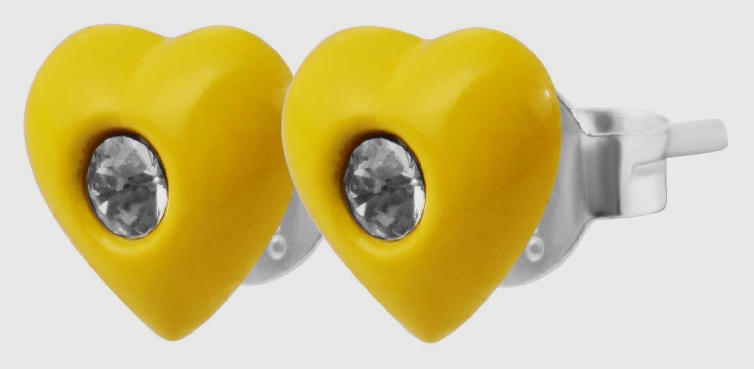 925/- Echt Silber Kinder Ohrstecker "Amanda", Herz mit Similistein, gelb Kinderohrstecker mit Herz