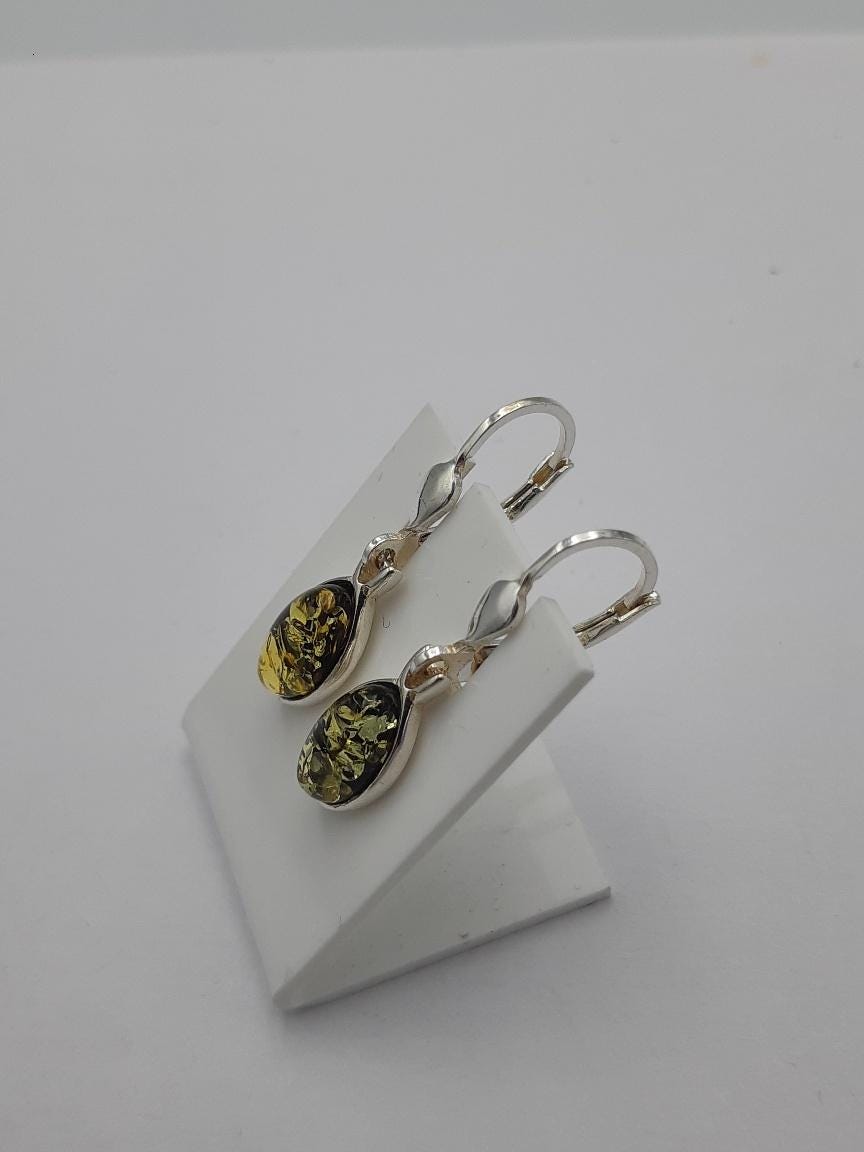 Bernstein Ohrhänger in 925 Sterling Silber grüner Bernstein Silberohrschmuck