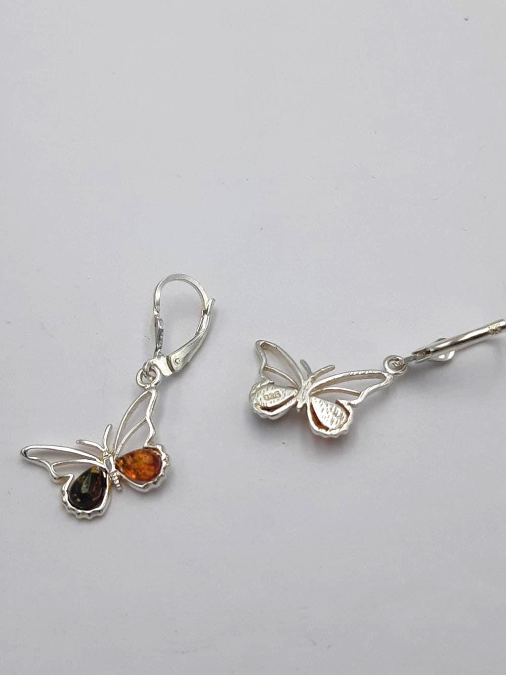Bernstein Schmetterlings Ohrhänger 925 Silber echter Bernstein aus Litauen Schmetterling