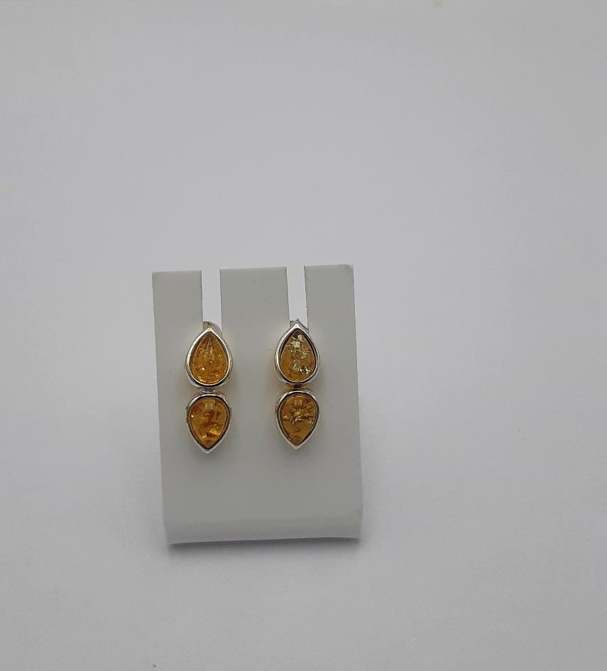 Bernsteinohrstecker 925 Silber Bernstein Ohrschmuck Edel grüner Bernstein Modern