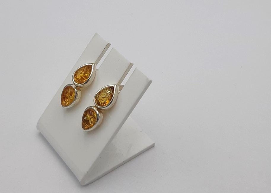 Bernsteinohrstecker 925 Silber Bernstein Ohrschmuck Edel grüner Bernstein Modern