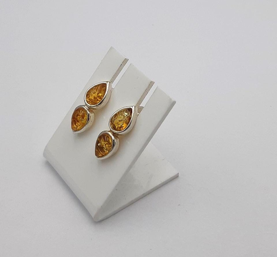 Bernsteinohrstecker 925 Silber Bernstein Ohrschmuck Edel grüner Bernstein Modern