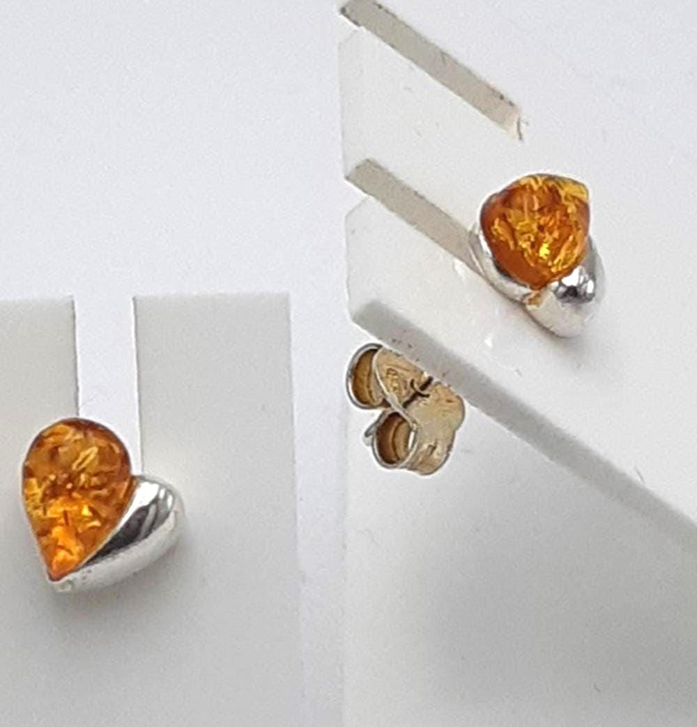 Bernstein Herz Ohrstecker Echtschmuck 925 Silber Damen Ohrringe Geschenk