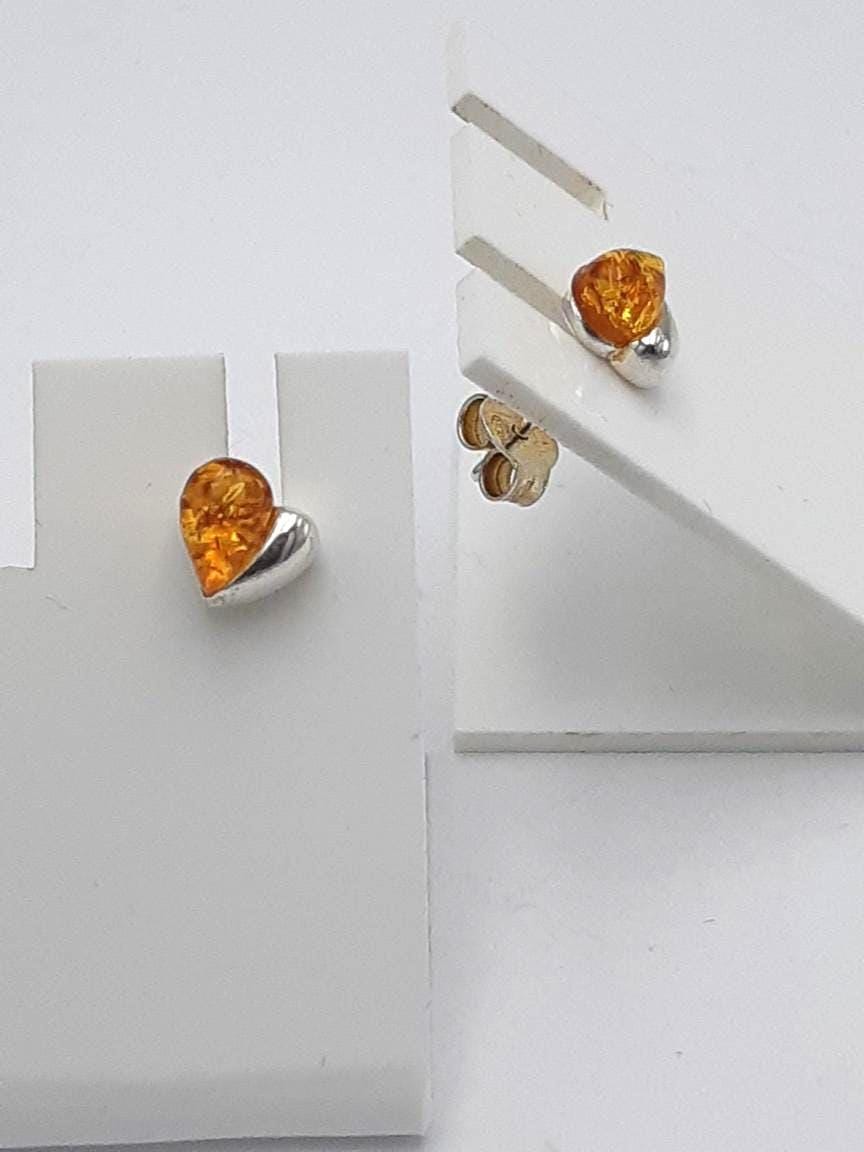 Bernstein Herz Ohrstecker Echtschmuck 925 Silber Damen Ohrringe Geschenk