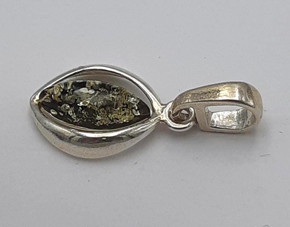 Bernstein Anhänger in 925 Sterling  Silber Collier Kette grüner Bernsteinn Modern