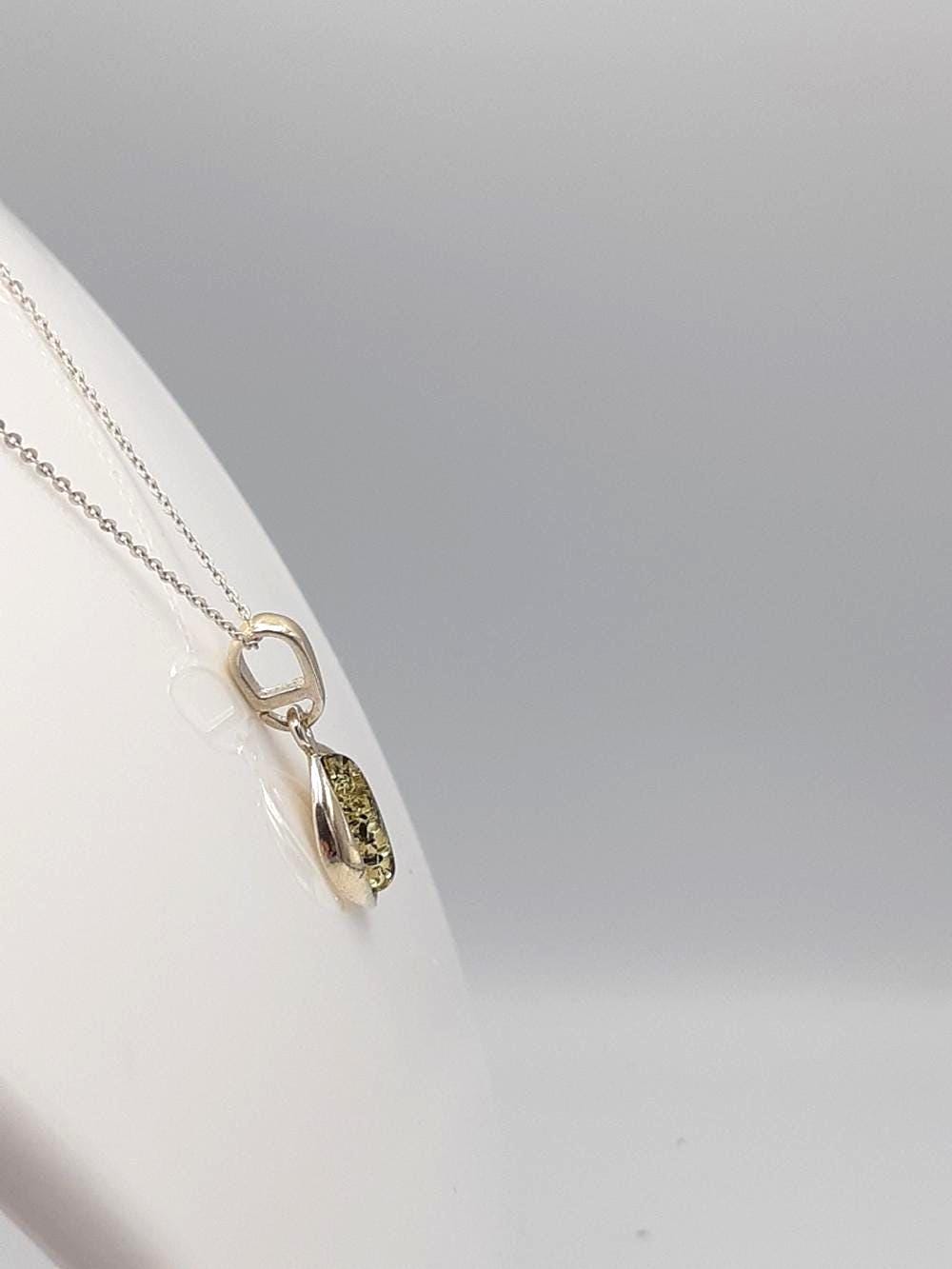 Bernstein Anhänger in 925 Sterling  Silber Collier Kette grüner Bernsteinn Modern