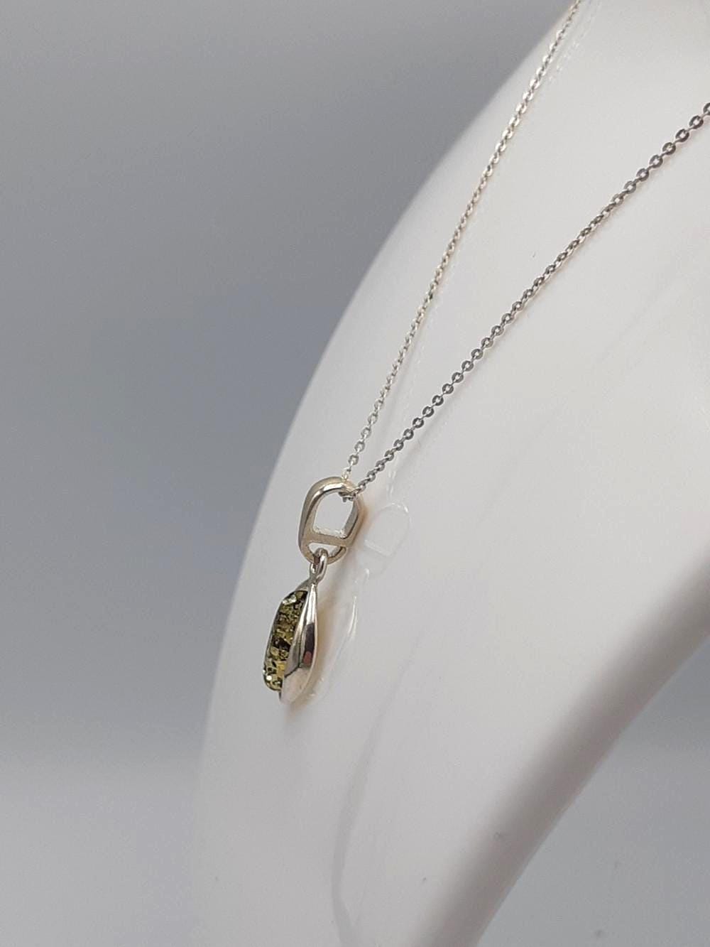Bernstein Anhänger in 925 Sterling  Silber Collier Kette grüner Bernsteinn Modern