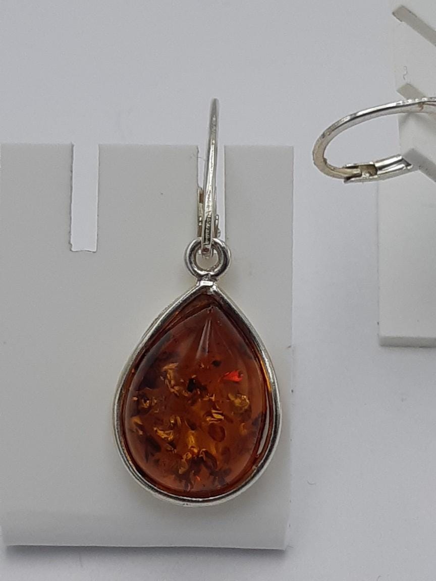 Bernsteinohrhänger in 925  Sterling  Silber brauner Bernstein aus dem Baltikum