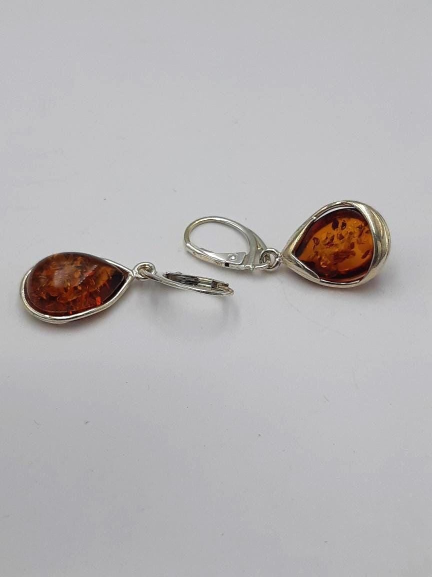 Bernsteinohrhänger in 925  Sterling  Silber brauner Bernstein aus dem Baltikum