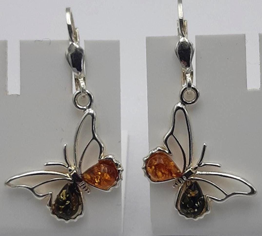 Bernstein Schmetterlings Ohrhänger 925 Silber echter Bernstein aus Litauen Schmetterling