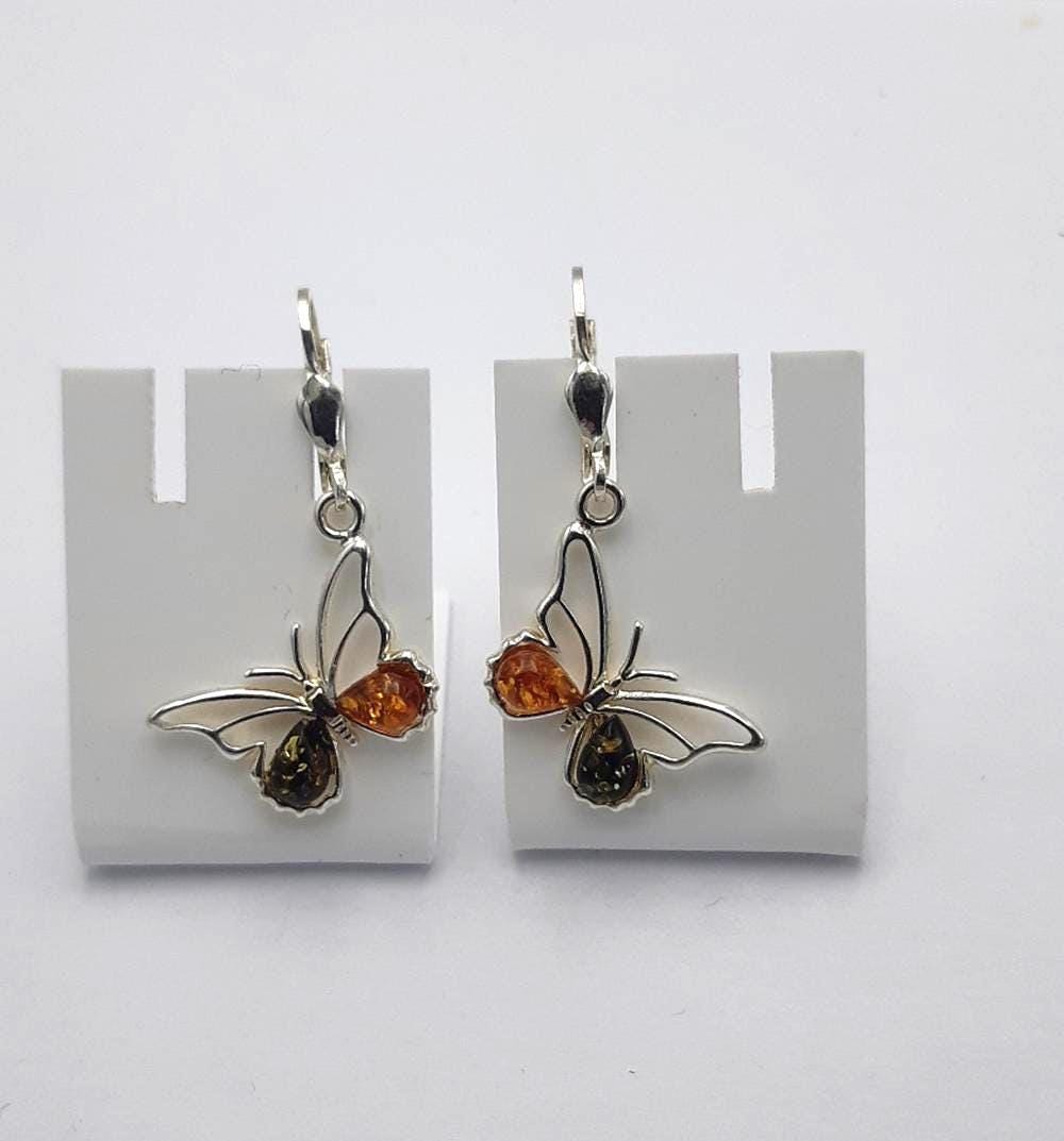 Bernstein Schmetterlings Ohrhänger 925 Silber echter Bernstein aus Litauen Schmetterling