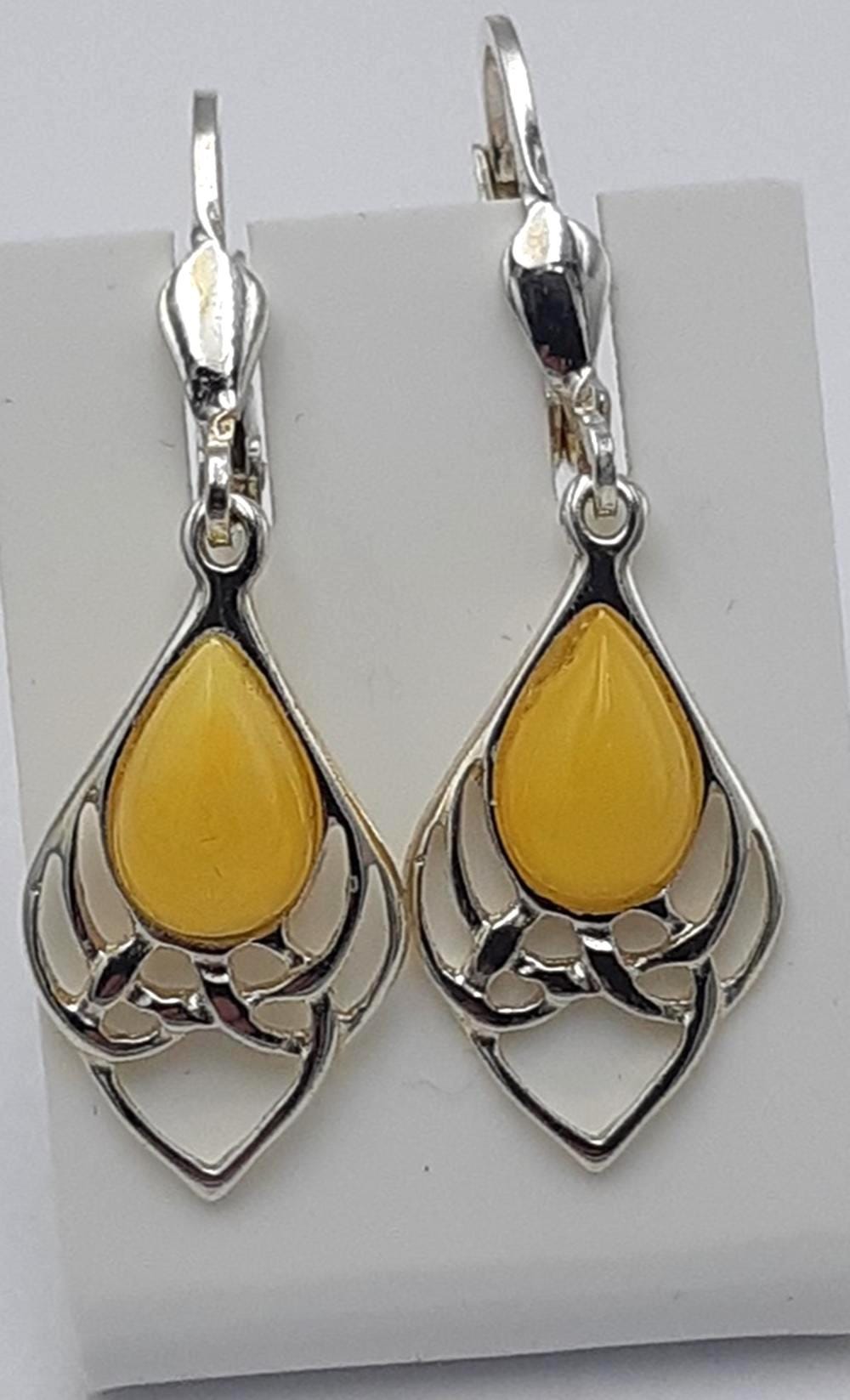 Bernstein Ohrhänger 925 Silber Jugendstil Ohrschmuck Bernsteinschmuck aus Litauen