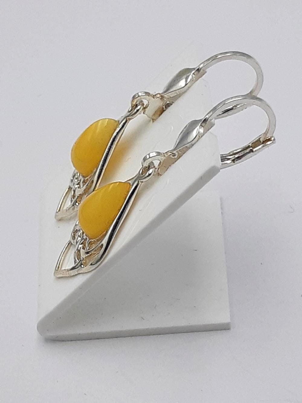 Bernstein Ohrhänger 925 Silber Jugendstil Ohrschmuck Bernsteinschmuck aus Litauen
