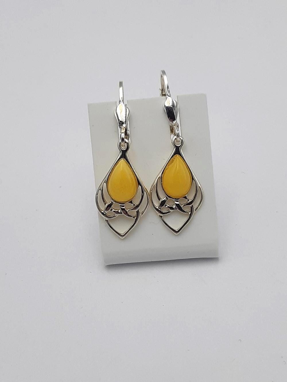 Bernstein Ohrhänger 925 Silber Jugendstil Ohrschmuck Bernsteinschmuck aus Litauen