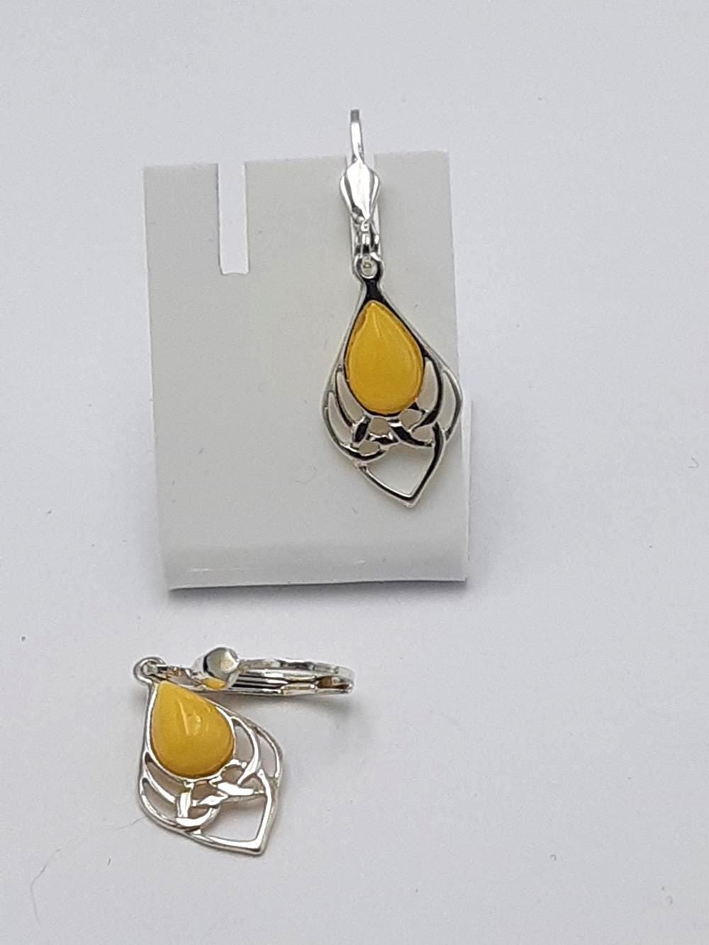 Bernstein Ohrhänger 925 Silber Jugendstil Ohrschmuck Bernsteinschmuck aus Litauen
