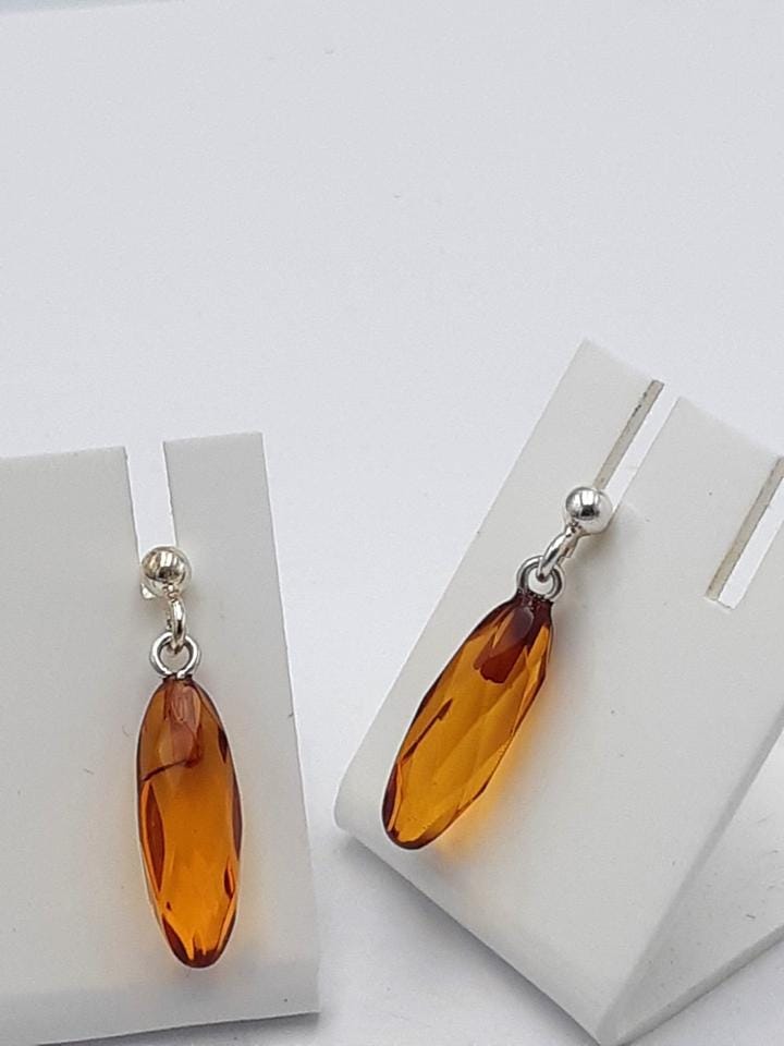 Bernstein Pampeln facetiert 925 Sterling Silber Ohrstecker Bernsteinschmuck