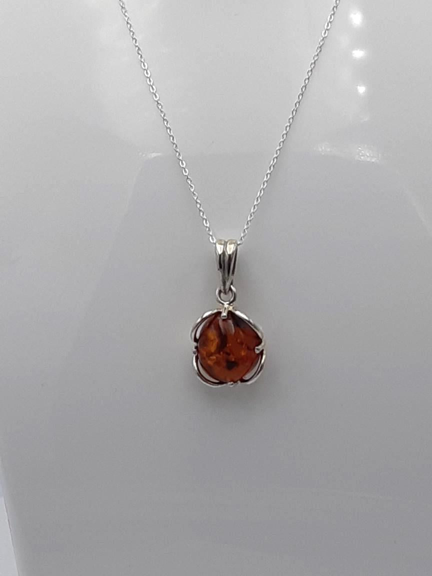 Baltischer Bernstein Anhänger | 925 Silber Kugel Cabochon | Natur Schmuck