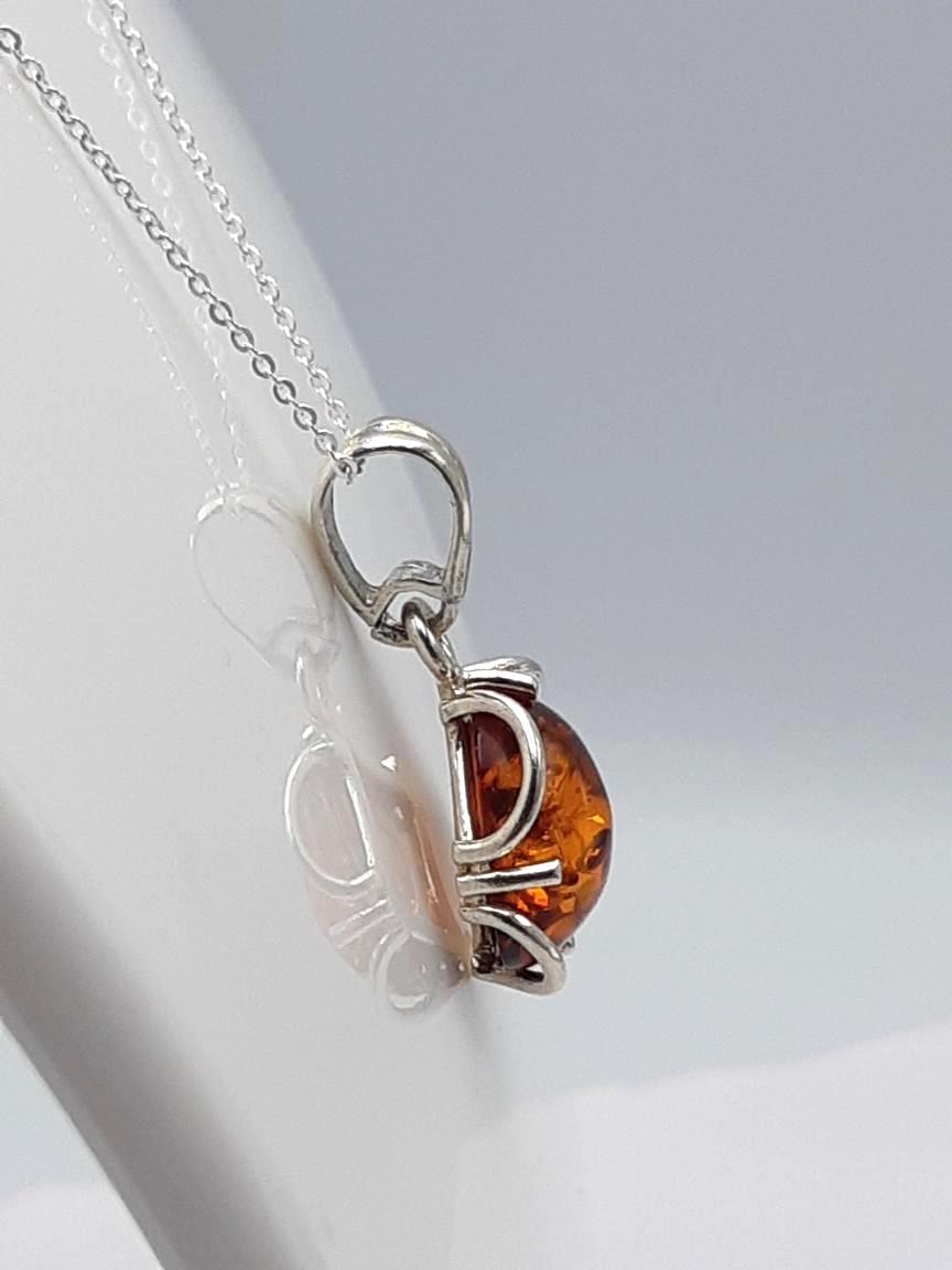 Baltischer Bernstein Anhänger | 925 Silber Kugel Cabochon | Natur Schmuck