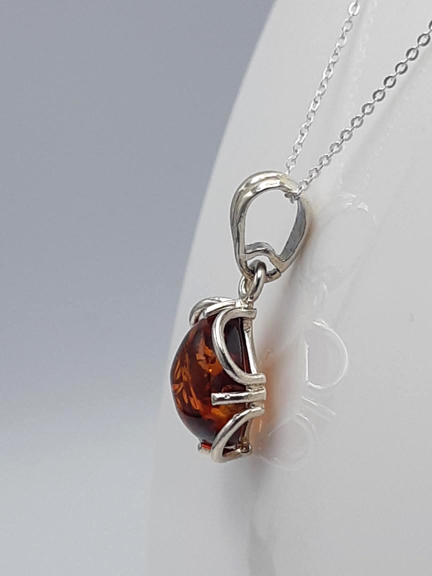 Baltischer Bernstein Anhänger | 925 Silber Kugel Cabochon | Natur Schmuck