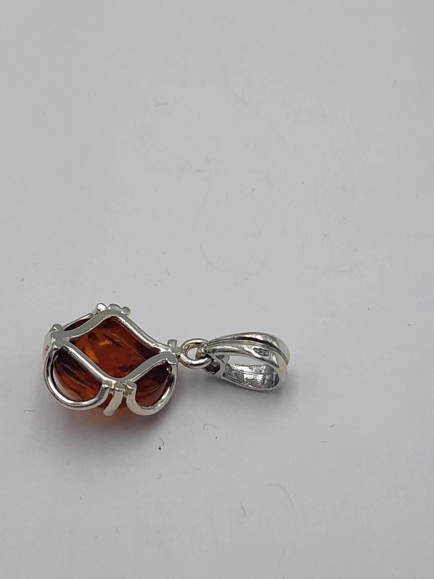Baltischer Bernstein Anhänger | 925 Silber Kugel Cabochon | Natur Schmuck