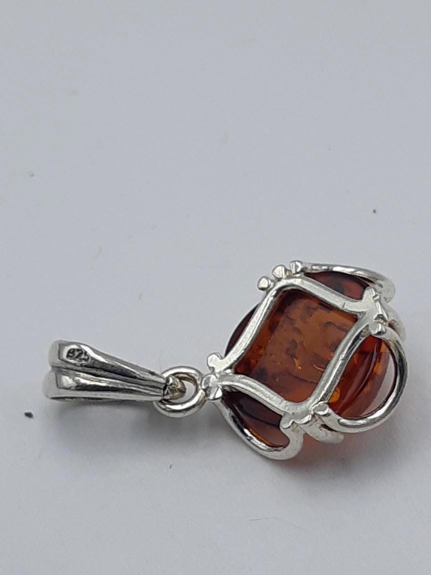 Baltischer Bernstein Anhänger | 925 Silber Kugel Cabochon | Natur Schmuck