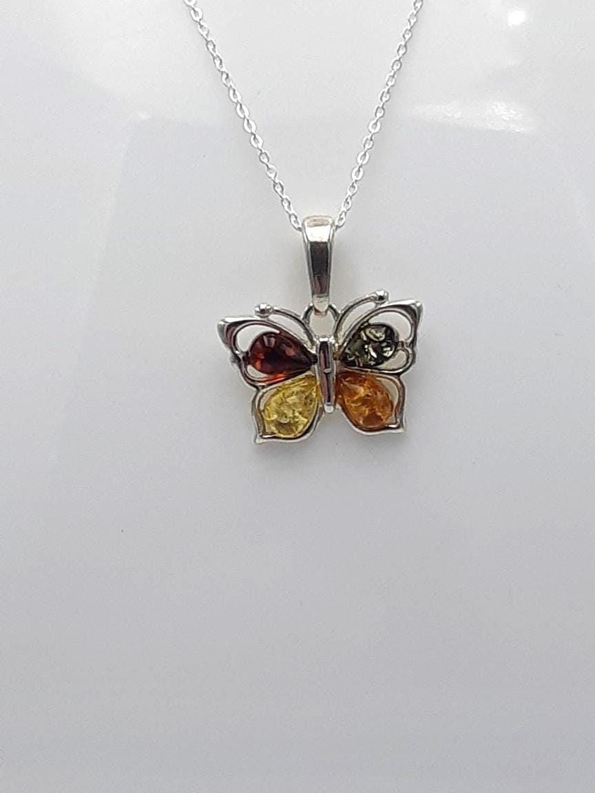 Bernstein-Schmetterling Anhänger  Handgefertigtes Naturwunder in 925 Sterling Silber Bernstein vom Baltikum