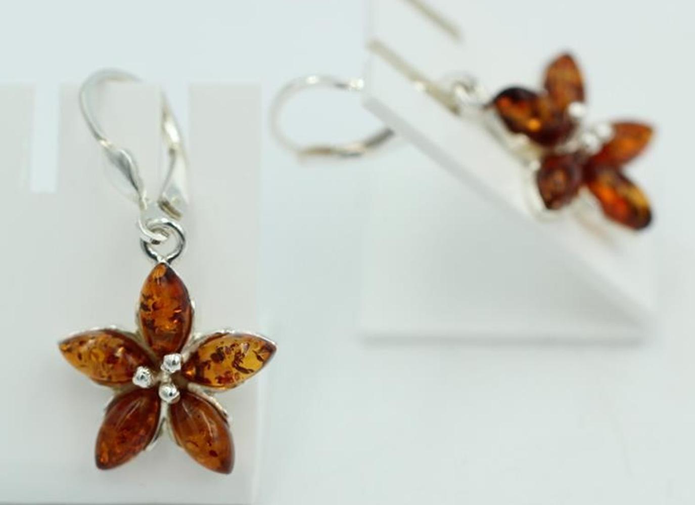 Bernstein Blumen Ohrhänger 925 Silber Bernsteinblume Silberbrisur Top Edel