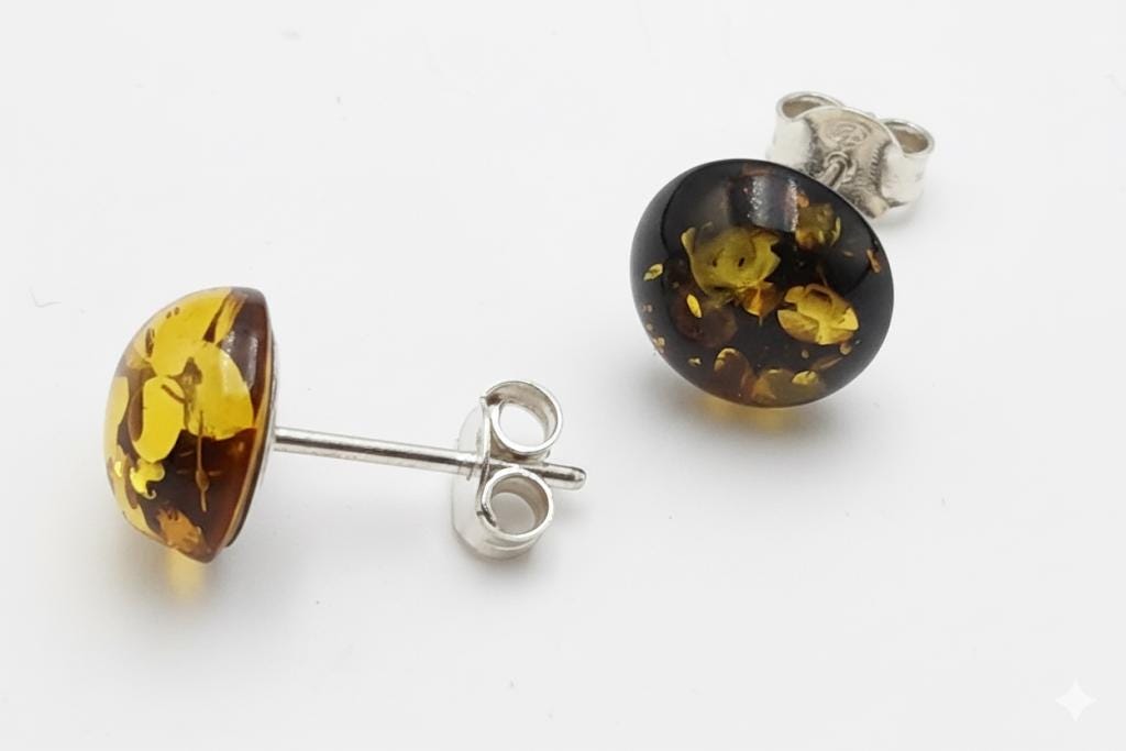 Bernstein Ohrstecker 925 Silber Bernsteinohrschmuck Top Edel grüngoldener Bernstein
